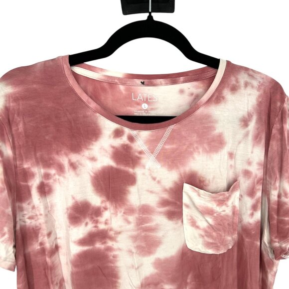 Lates By Kate Tie-Dye Lounge Pajama Set Short Sleeve Modal Pink Cream Size Large - Picture 3 of 13